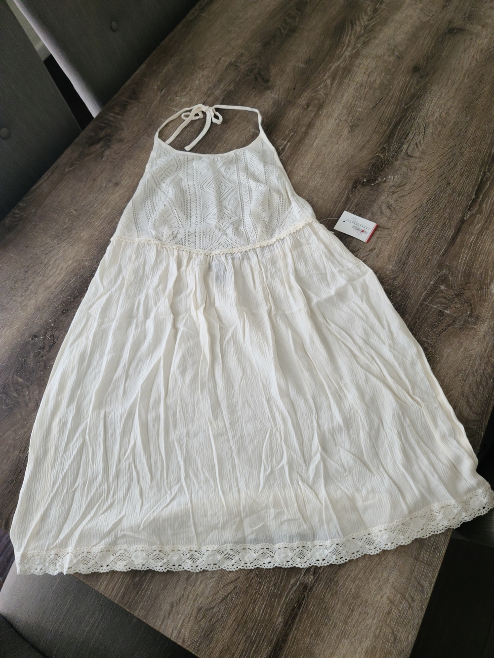 Halter Crochet Bodice Midi Dress in Cream